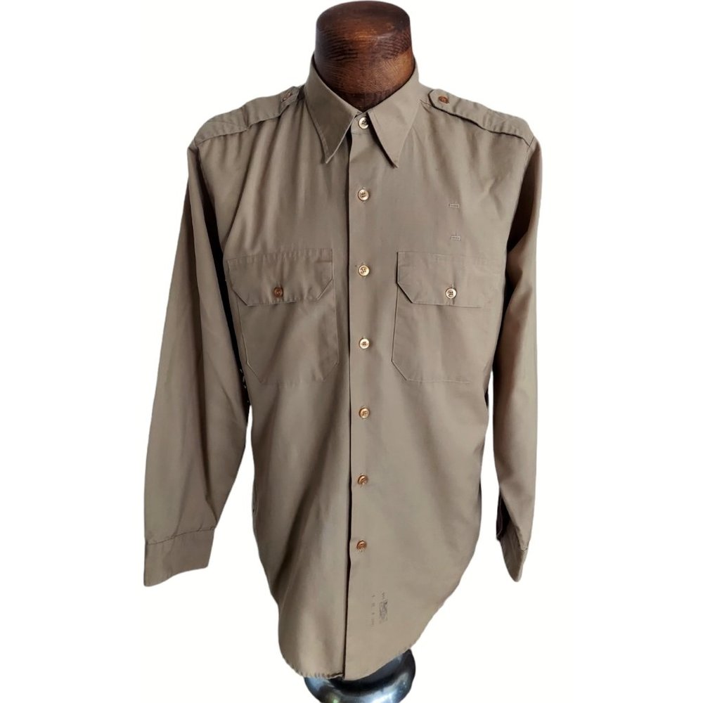 VTG LAW & ORDER BY ELBECO Tan Button Front Work Shirt Size 16 Union Made In USA-